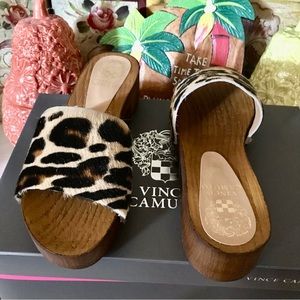 New - Vince Camuto Pony Leather Platform Slide Sandal